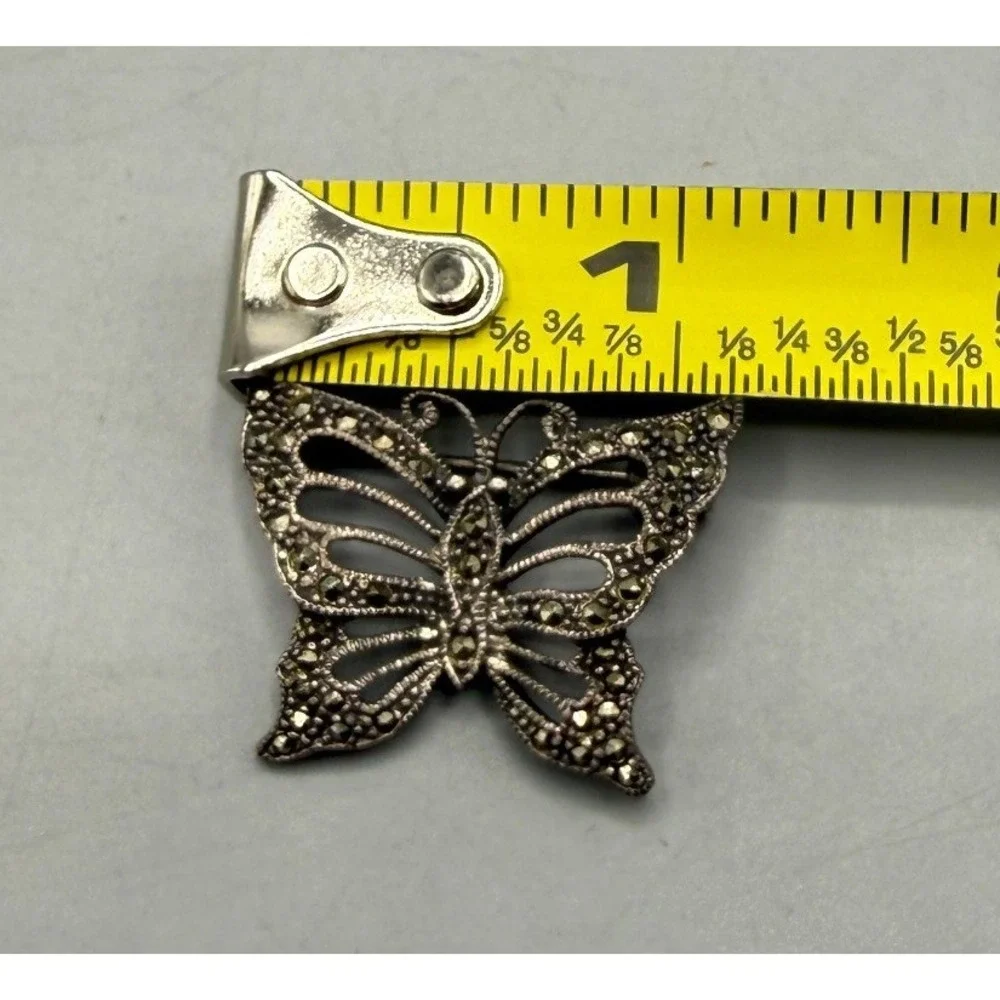 Vintage 925 Sterling Silver Marcasite Butterfly Brooch Pin Art Deco Style 5.68g